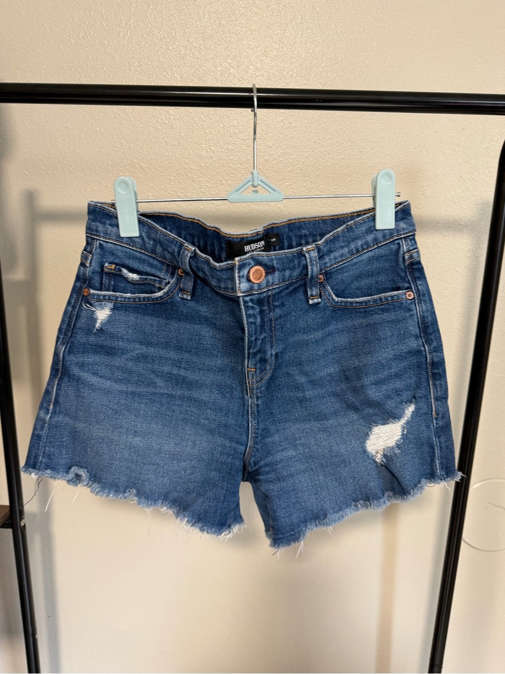 Hudson Gemma Denim Shorts 26 Distressed Blue Raw Hem Cutoff